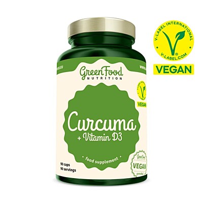 GreenFood Nutrition Curcumin + Vitamín D3, 90 vegan kapsúl
