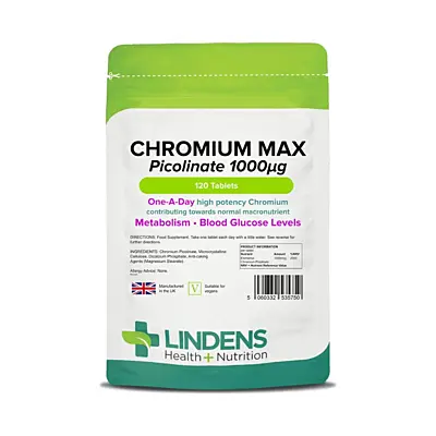 LINDENS Health + Nutrition Chróm pikolinát Max 1000 μg, 120 tabliet