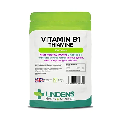 LINDENS Health + Nutrition Vitamín B1 (Thiamin) 100 mg, 100 tablet