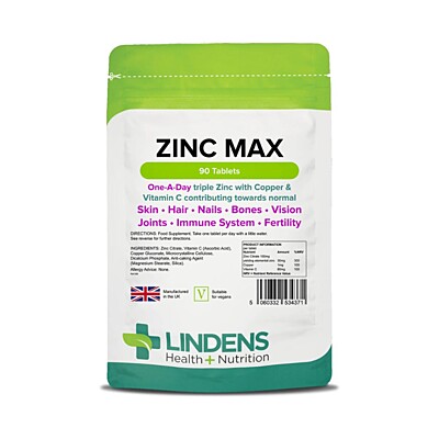 LINDENS Health + Nutrition Zinek Max (+Měď & Vitamín C), 90 tablet