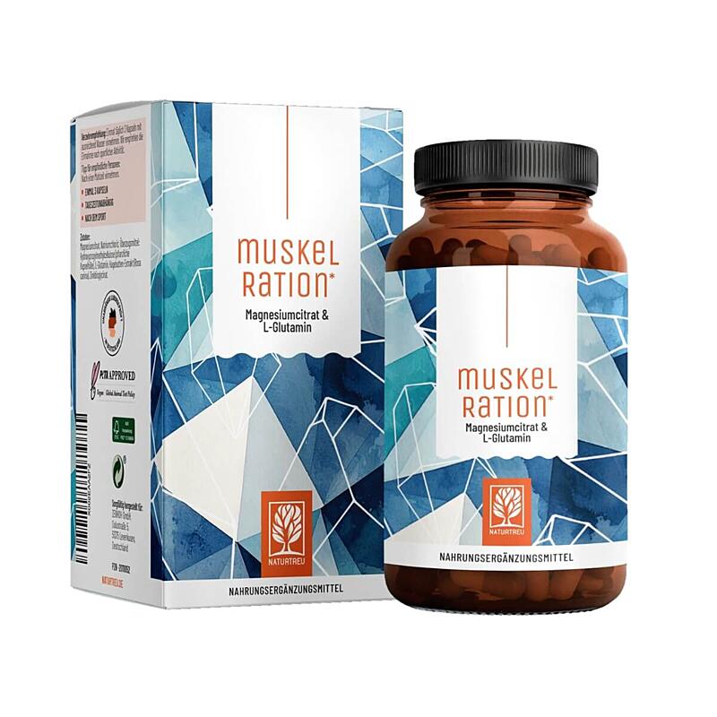 Naturtreu Komplex pre svaly – magnézium citrát a L-glutamín, 90 kapsúl