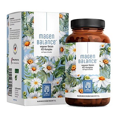 Naturtreu Równowaga żołądka – Betaina HCl z pepsyną i rumiankiem na trawienie, 120 kapsułek
