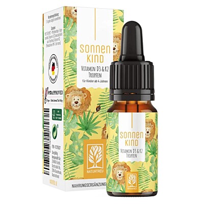 Naturtreu Słoneczne dziecko Witamina D3 (500 IU) + K2 krople dla dzieci od 4 lat, 10 ml