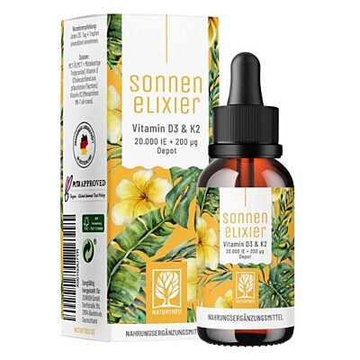 Naturtreu Słoneczny eliksir Witamina D3 i K2 MK7 krople wegańskie, 30 ml