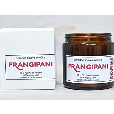 Slovenská mýdlárna Frangipani - Sójová svíčka s bavlněným knotem, 90 g