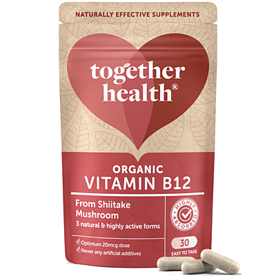 Together Health Organický vitamín B12 z huby Shiitake – komplex troch bioaktívnych foriem, 30 kapsúl