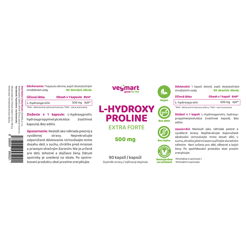 Vegmart L-hydroxyprolín Extra Forte 500 mg, 90 kapsúl 2
