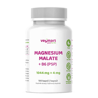Vegmart Magnesium malát 15% + Vitamín B6 (P5P), 180 kapslí