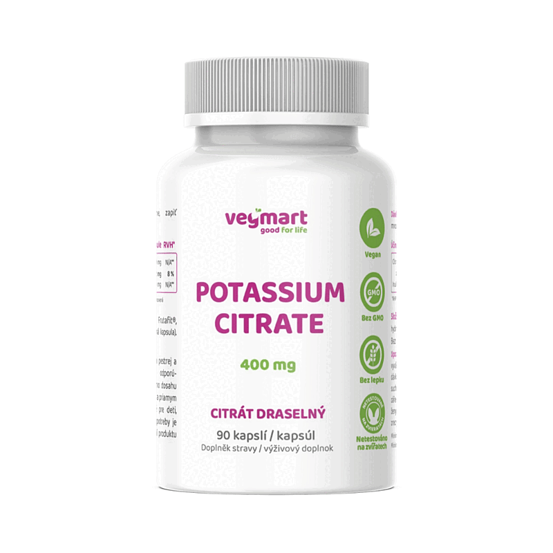 Vegmart Draslík – Citrát draselný 400 mg, 90 kapsúl