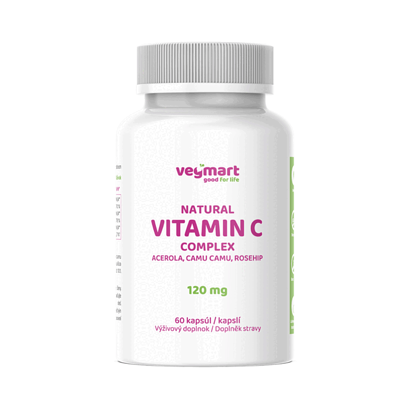 Vegmart Prírodný vitamín C 120 mg – Acerola, Camu camu, Šípky, 60 kapsúl