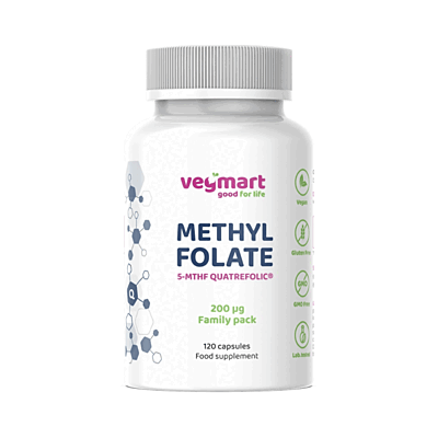 Vegmart Methylfolate (5-MTHF) Quatrefolic® 200 µg– Family pack, 120 kapsúl