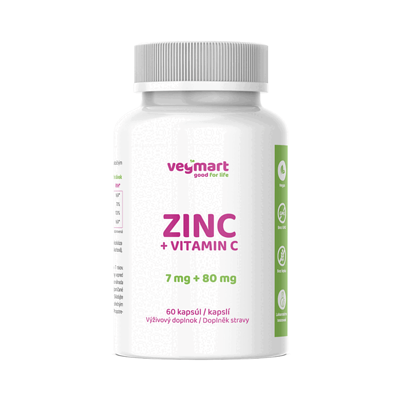 Vegmart Vitamín C 80 mg a Zinok bisglycinát 35 mg, 60 kapsúl