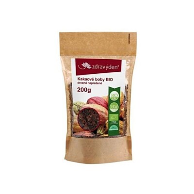 Zdravý den Kakaové bôby Bio drvené, nepražené, 200 g